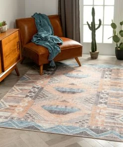 Well Woven Boron Machine Washable Vintage Gabbeh Geometric Pattern Blush Pink Flat-Weave Distressed Rug Global