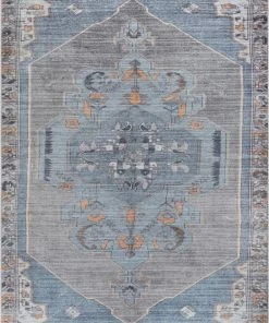 Well Woven Cambria Machine Washable Vintage Medallion Oriental Light Blue Flat-Weave Distressed 5'3" X 7'3" Rug Global
