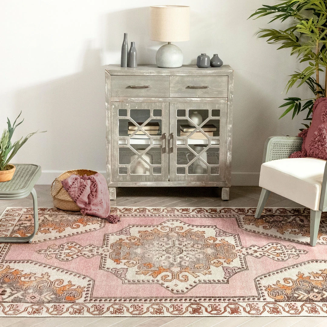 Well Woven Cartago Machine Washable Vintage Medallion Persian Blush Flat-Weave Distressed 5'3" X 7'3" Rug 7 Well Woven Cartago Machine Washable Vintage Medallion Persian Blush Flat-Weave Distressed 5'3" X 7'3" Rug