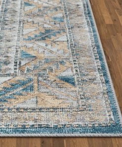 Well Woven Habra Machine Washable Vintage Medallion Oriental Light Blue Flat-Weave Distressed Rug Global