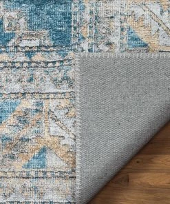 Well Woven Habra Machine Washable Vintage Medallion Oriental Light Blue Flat-Weave Distressed Rug Global