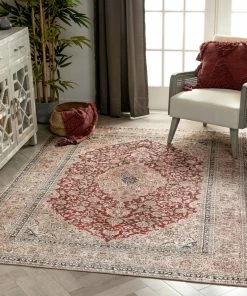 Well Woven Global Tonti Machine Washable Vintage Medallion Oriental Red Flat-Weave Distressed Rug