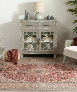 Well Woven Global Tonti Machine Washable Vintage Medallion Oriental Red Flat-Weave Distressed Rug