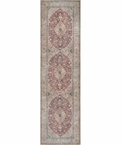 Well Woven Global Tonti Machine Washable Vintage Medallion Oriental Red Flat-Weave Distressed Rug