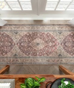 Well Woven Global Tonti Machine Washable Vintage Medallion Oriental Red Flat-Weave Distressed Rug