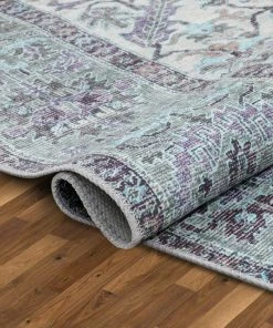 Well Woven Global Macon Machine Washable Vintage Medallion Botanical Border Beige Flat-Weave Distressed 5'3