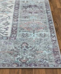 Well Woven Global Macon Machine Washable Vintage Medallion Botanical Border Beige Flat-Weave Distressed 5'3