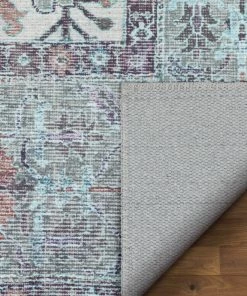 Well Woven Global Macon Machine Washable Vintage Medallion Botanical Border Beige Flat-Weave Distressed 5'3