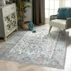 Well Woven Global Macon Machine Washable Vintage Medallion Botanical Border Beige Flat-Weave Distressed 5'3" X 7'3" Rug