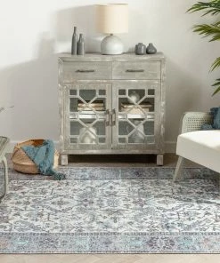 Well Woven Global Macon Machine Washable Vintage Medallion Botanical Border Beige Flat-Weave Distressed 5'3