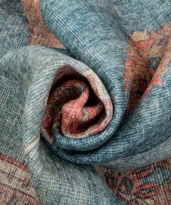 Well Woven Global Towne Machine Washable Vintage Medallion Persian Terra Blue Flat-Weave Distressed Rug