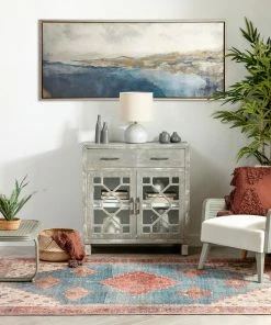 Well Woven Global Towne Machine Washable Vintage Medallion Persian Terra Blue Flat-Weave Distressed Rug