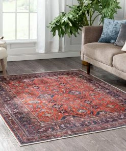 Well Woven Global Daliah Machine Washable Vintage Persian Oriental Red Flat-Weave Rug