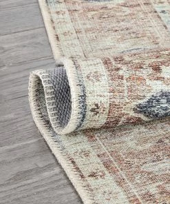 Well Woven Binita Machine Washable Vintage Medallion Oriental Ivory Rust Flat-Weave Rug Global