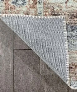 Well Woven Binita Machine Washable Vintage Medallion Oriental Ivory Rust Flat-Weave Rug Global