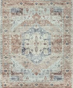 Well Woven Binita Machine Washable Vintage Medallion Oriental Ivory Rust Flat-Weave Rug Global