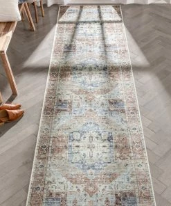 Well Woven Binita Machine Washable Vintage Medallion Oriental Ivory Rust Flat-Weave Rug Global