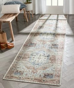 Well Woven Binita Machine Washable Vintage Medallion Oriental Ivory Rust Flat-Weave Rug Global