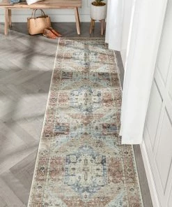 Well Woven Binita Machine Washable Vintage Medallion Oriental Ivory Rust Flat-Weave Rug Global