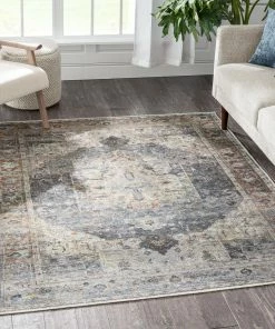 Well Woven Binita Machine Washable Vintage Medallion Oriental Grey Ivory Flat-Weave Rug Global
