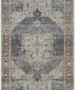 Well Woven Binita Machine Washable Vintage Medallion Oriental Grey Ivory Flat-Weave Rug Global