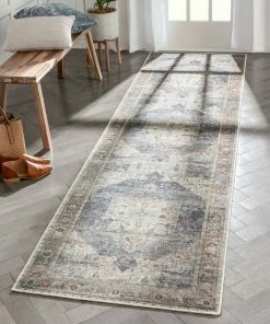 Well Woven Binita Machine Washable Vintage Medallion Oriental Grey Ivory Flat-Weave Rug Global