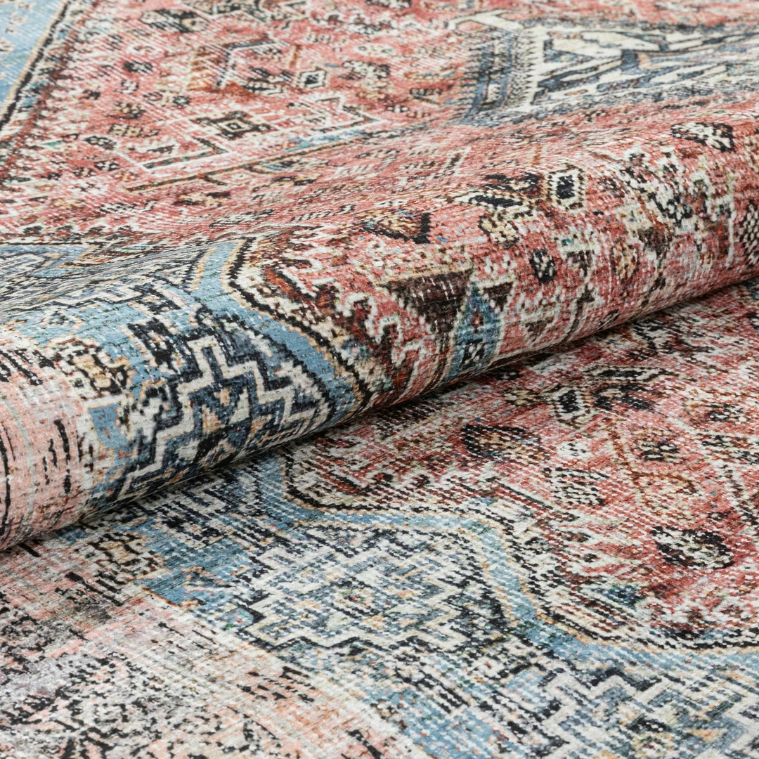 Well Woven Menda Machine Washable Vintage Bohemian Meallion Oriental Light Blue Flat-Weave Distressed Rug Global 12 Well Woven Menda Machine Washable Vintage Bohemian Meallion Oriental Light Blue Flat-Weave Distressed Rug Global