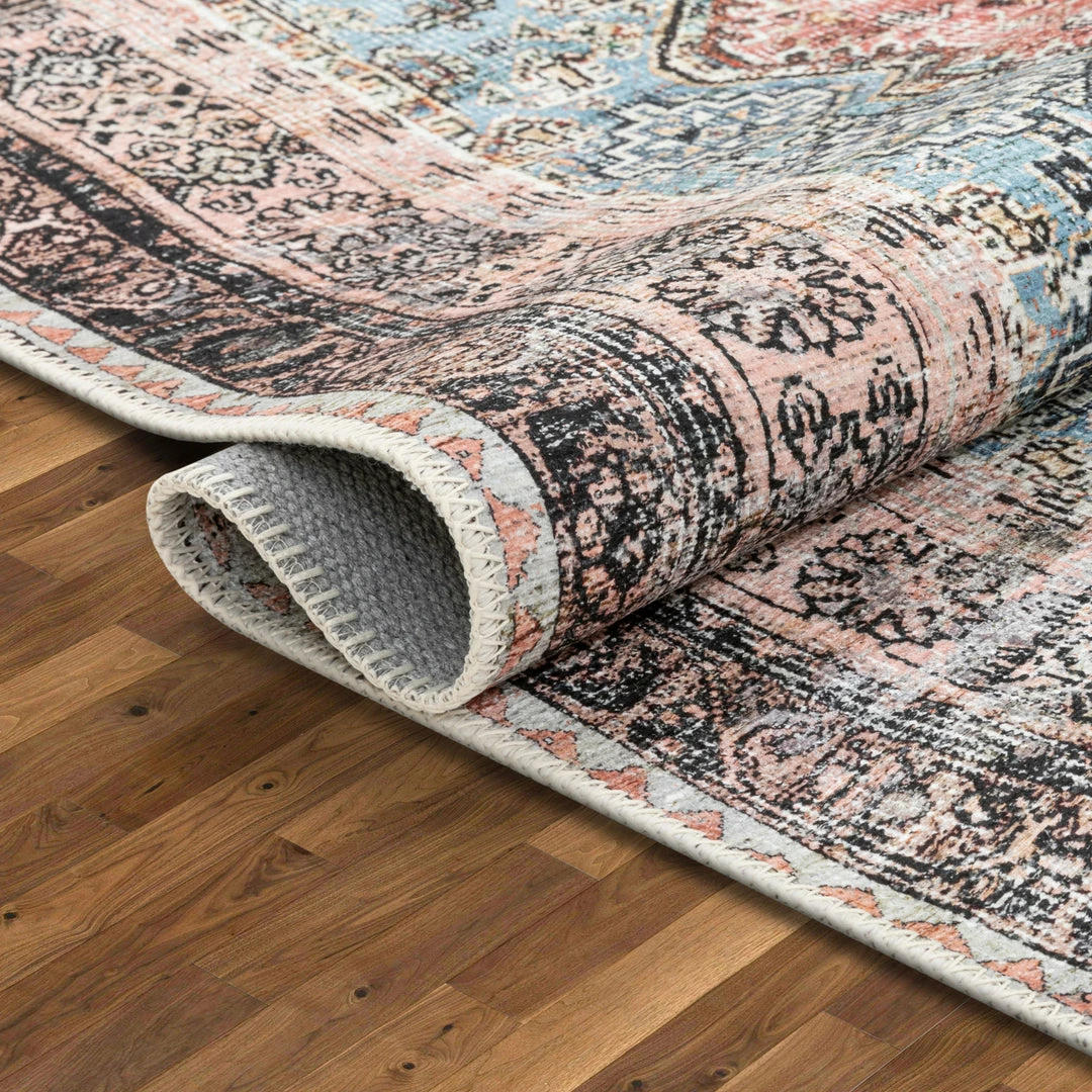 Well Woven Menda Machine Washable Vintage Bohemian Meallion Oriental Light Blue Flat-Weave Distressed Rug Global 11 Well Woven Menda Machine Washable Vintage Bohemian Meallion Oriental Light Blue Flat-Weave Distressed Rug Global