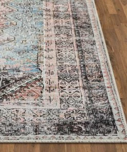 Well Woven Menda Machine Washable Vintage Bohemian Meallion Oriental Light Blue Flat-Weave Distressed Rug Global 21 Well Woven Menda Machine Washable Vintage Bohemian Meallion Oriental Light Blue Flat-Weave Distressed Rug Global
