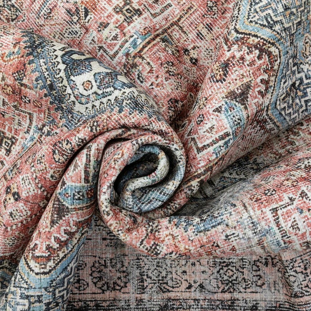 Well Woven Menda Machine Washable Vintage Bohemian Meallion Oriental Light Blue Flat-Weave Distressed Rug Global 3 Well Woven Menda Machine Washable Vintage Bohemian Meallion Oriental Light Blue Flat-Weave Distressed Rug Global