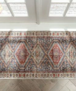 Well Woven Ripon Machine Washable Vintage Medallion Botanical Border Blue Red Flat-Weave Distressed Rug 19 Well Woven Ripon Machine Washable Vintage Medallion Botanical Border Blue Red Flat-Weave Distressed Rug