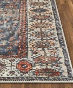 Well Woven Ripon Machine Washable Vintage Medallion Botanical Border Blue Red Flat-Weave Distressed Rug 20 Well Woven Ripon Machine Washable Vintage Medallion Botanical Border Blue Red Flat-Weave Distressed Rug