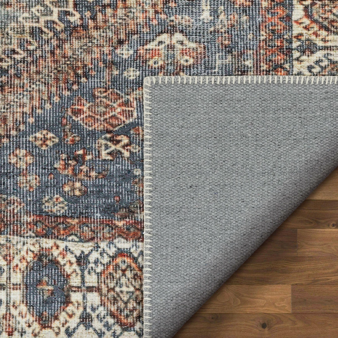 Well Woven Ripon Machine Washable Vintage Medallion Botanical Border Blue Red Flat-Weave Distressed Rug 4 Well Woven Ripon Machine Washable Vintage Medallion Botanical Border Blue Red Flat-Weave Distressed Rug