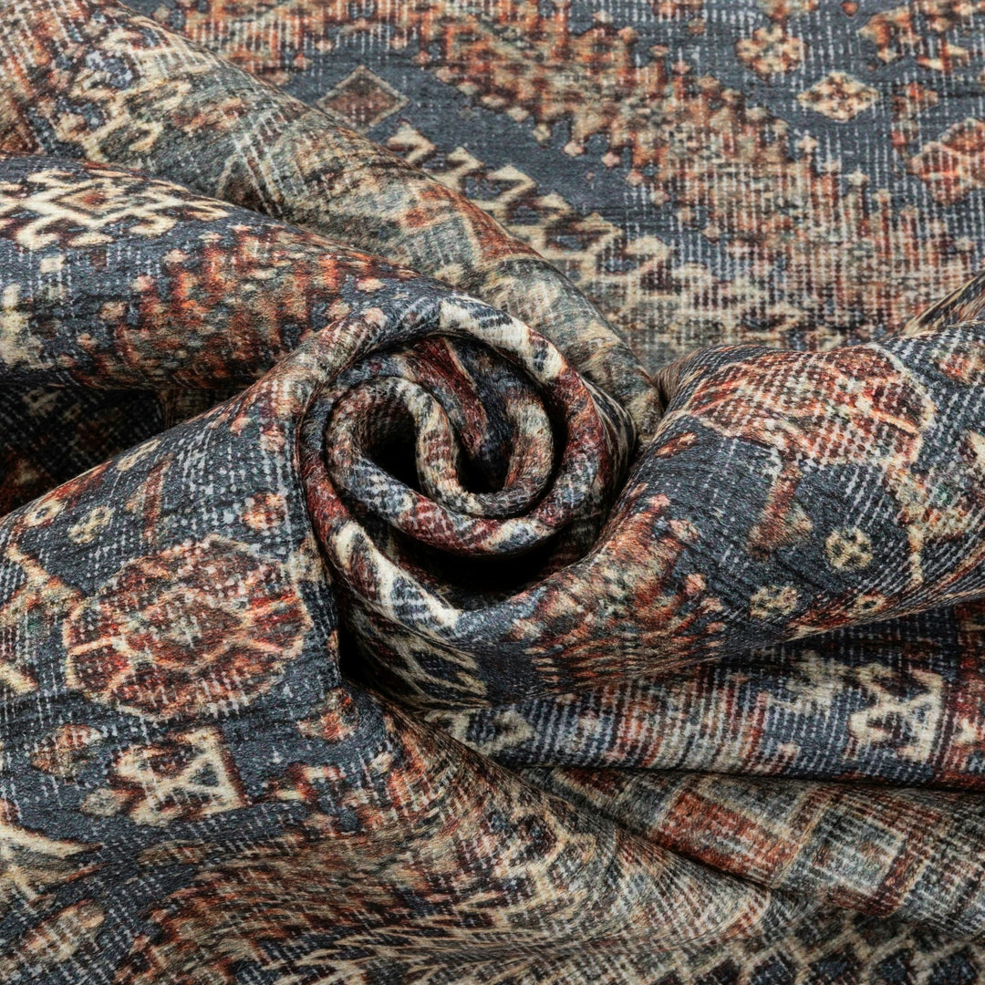 Well Woven Ripon Machine Washable Vintage Medallion Botanical Border Blue Red Flat-Weave Distressed Rug 3 Well Woven Ripon Machine Washable Vintage Medallion Botanical Border Blue Red Flat-Weave Distressed Rug