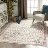 Well Woven Global Pomona Machine Washable Vintage Medallion Botanical Border Ivory Flat-Weave Distressed Rug