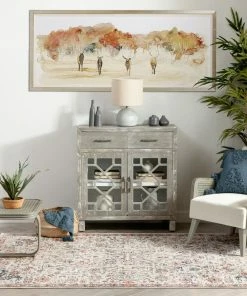 Well Woven Global Pomona Machine Washable Vintage Medallion Botanical Border Ivory Flat-Weave Distressed Rug