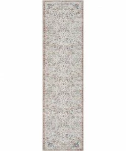 Well Woven Global Pomona Machine Washable Vintage Medallion Botanical Border Ivory Flat-Weave Distressed Rug
