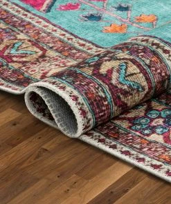 Well Woven Shasta Machine Washable Vintage Bohemian Medallion Persian Blush Turquoise Flat-Weave Distressed Rug Global