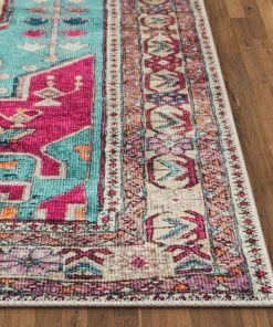 Well Woven Shasta Machine Washable Vintage Bohemian Medallion Persian Blush Turquoise Flat-Weave Distressed Rug Global