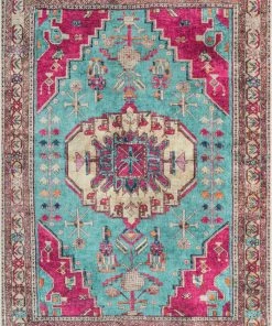 Well Woven Shasta Machine Washable Vintage Bohemian Medallion Persian Blush Turquoise Flat-Weave Distressed Rug Global