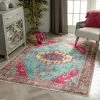 Well Woven Shasta Machine Washable Vintage Bohemian Medallion Persian Blush Turquoise Flat-Weave Distressed Rug Global