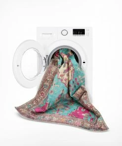 Well Woven Shasta Machine Washable Vintage Bohemian Medallion Persian Blush Turquoise Flat-Weave Distressed Rug Global