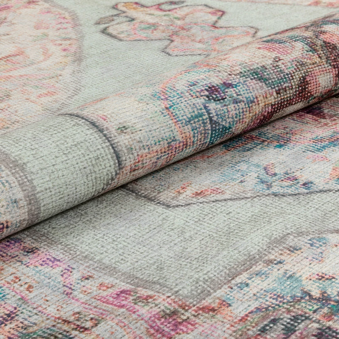 Well Woven Ramon Machine Washable Vintage Persian Botanical Pink Pastel Green Flat-Weave Distressed Rug Global 10 Well Woven Ramon Machine Washable Vintage Persian Botanical Pink Pastel Green Flat-Weave Distressed Rug Global