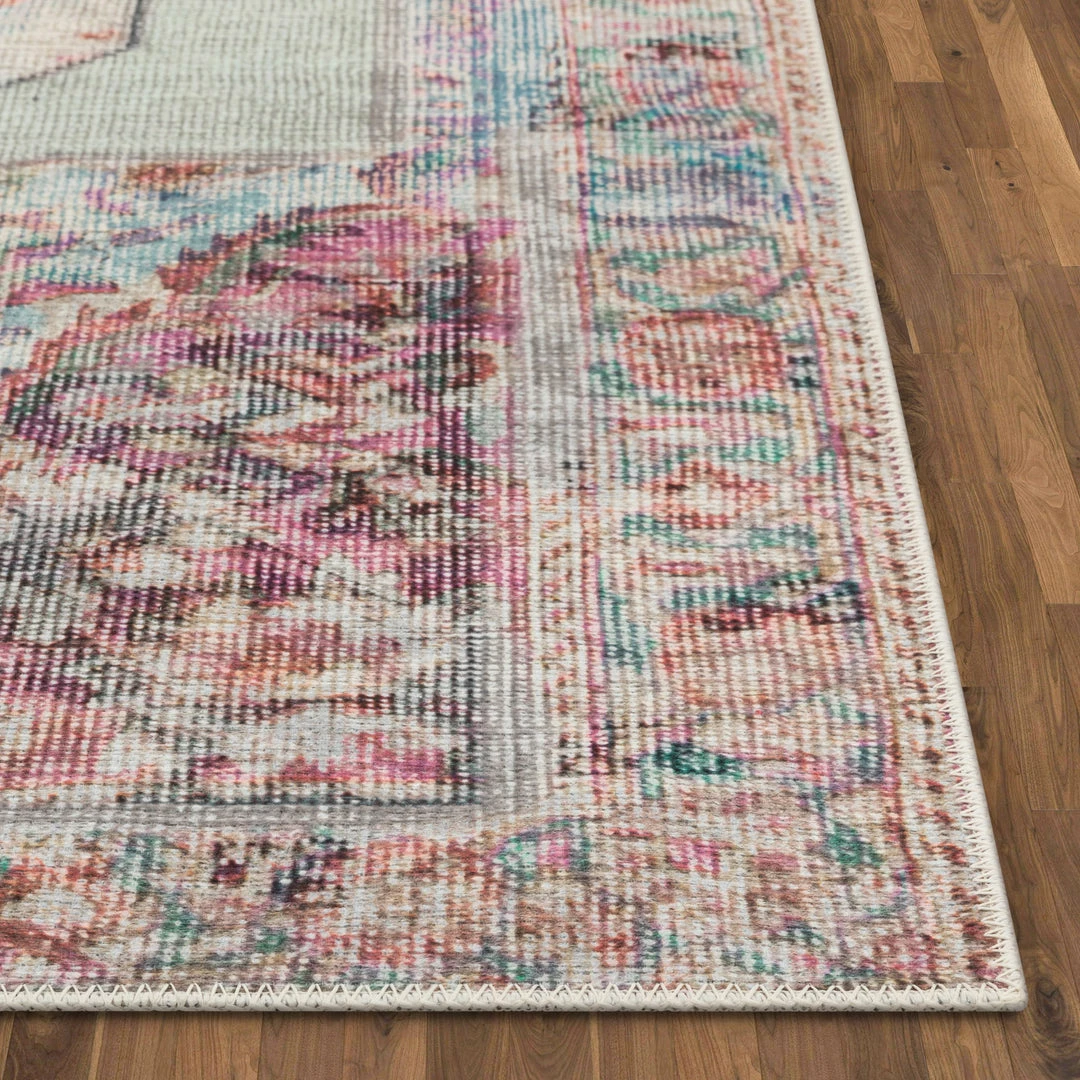Well Woven Ramon Machine Washable Vintage Persian Botanical Pink Pastel Green Flat-Weave Distressed Rug Global 6 Well Woven Ramon Machine Washable Vintage Persian Botanical Pink Pastel Green Flat-Weave Distressed Rug Global