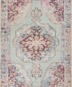 Well Woven Ramon Machine Washable Vintage Persian Botanical Pink Pastel Green Flat-Weave Distressed Rug Global