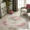 Well Woven Ramon Machine Washable Vintage Persian Botanical Pink Pastel Green Flat-Weave Distressed Rug Global