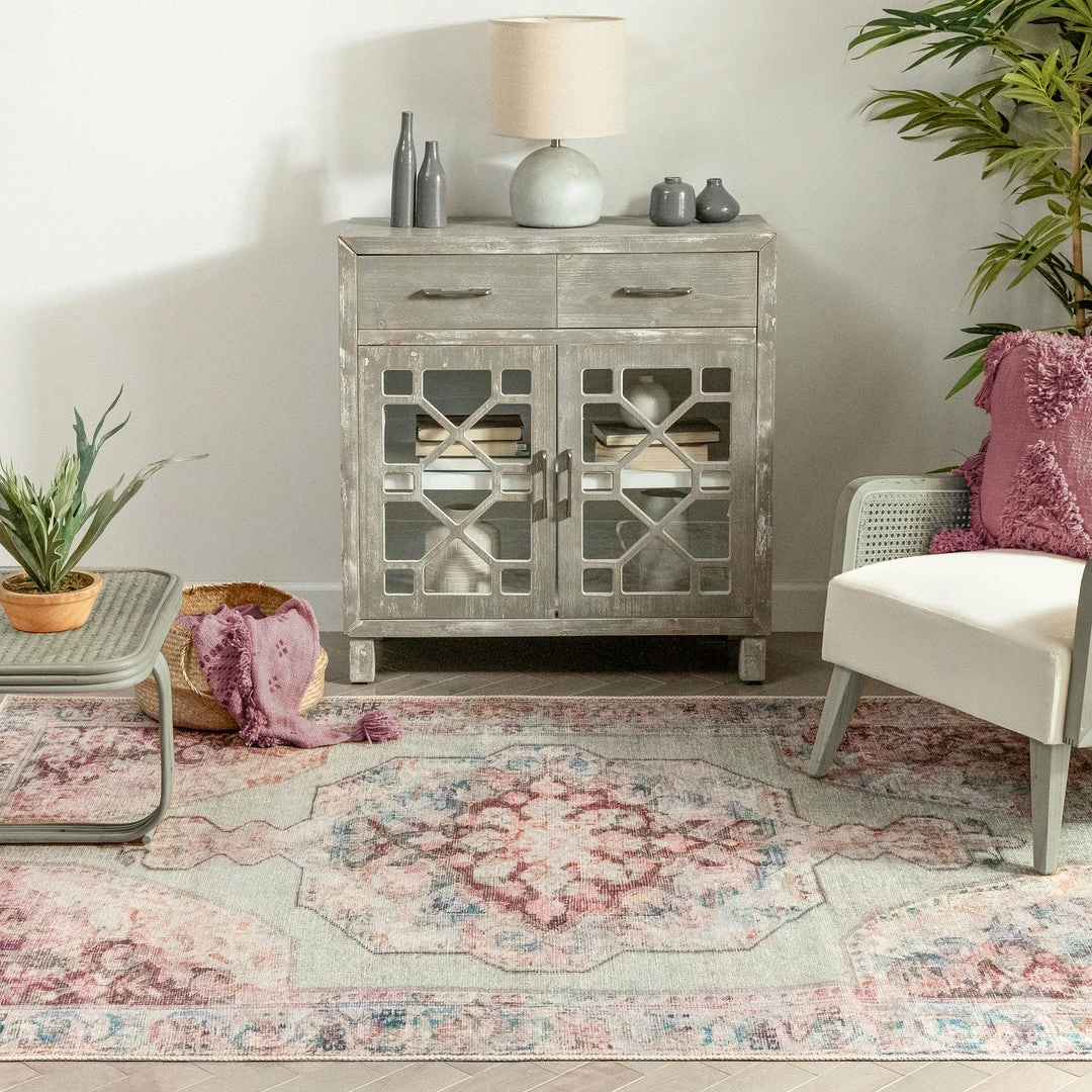 Well Woven Ramon Machine Washable Vintage Persian Botanical Pink Pastel Green Flat-Weave Distressed Rug Global 7 Well Woven Ramon Machine Washable Vintage Persian Botanical Pink Pastel Green Flat-Weave Distressed Rug Global