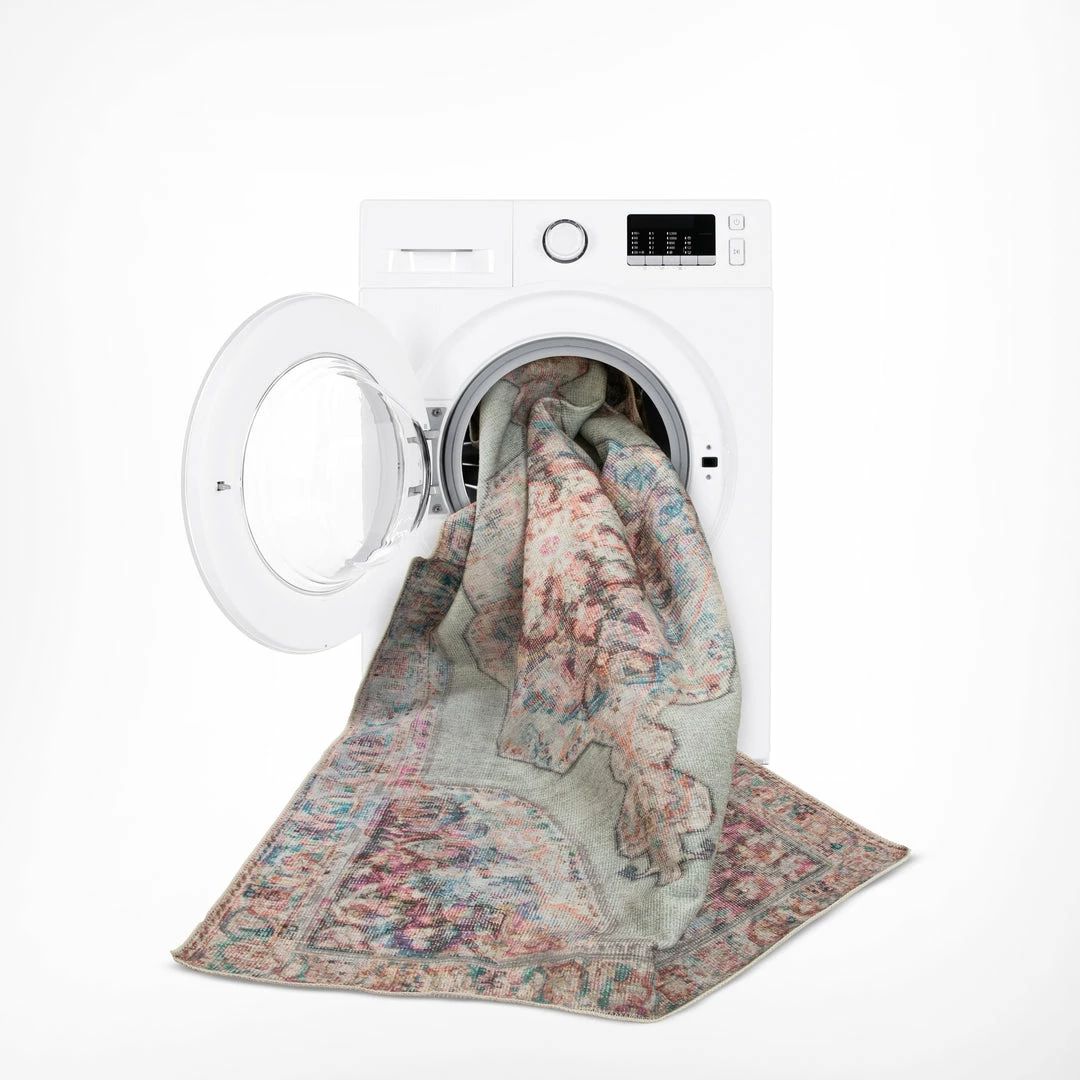 Well Woven Ramon Machine Washable Vintage Persian Botanical Pink Pastel Green Flat-Weave Distressed Rug Global 5 Well Woven Ramon Machine Washable Vintage Persian Botanical Pink Pastel Green Flat-Weave Distressed Rug Global