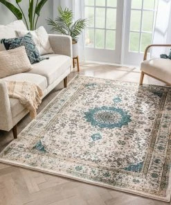 Well Woven Mahal Beige Vintage Medallion Rug