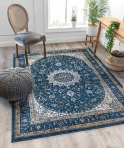 Well Woven Mahal Blue Vintage Medallion Rug